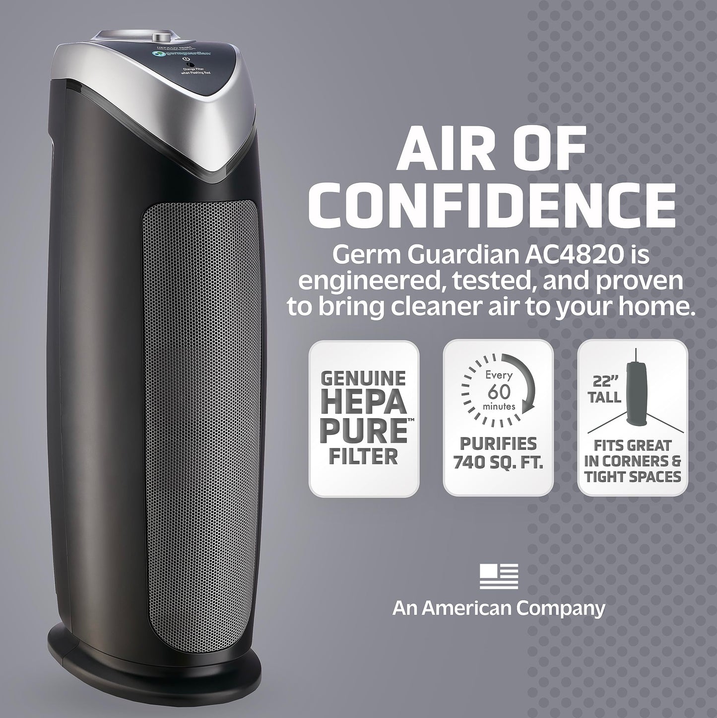 GermGuardian Air Purifier with HEPA 13 Filter, for Home, Bedroom, Allergies, Pet Hair, Removes 99.97% of Pollutants, Covers Large Room up to 740 Sq
