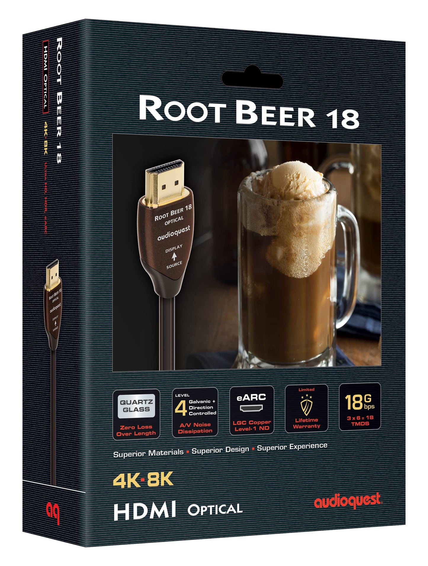 AudioQuest Root Beer 18 2.0b HDMI Cable - 4K/8K Ultra HD, in-Wall Rated, High-Speed, 18Gbps, HDR, eARC - 10m