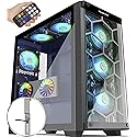 MUSETEX 6 ARGB Fans Honeycomb Airflow 2 × USB 3.0 Mid Tower Case with 2 Tempered Glass Panels Voice Remote Control, PC Gaming Case Computer Chassis