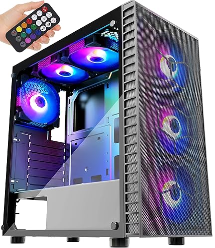 MUSETEX Mesh ATX Mid-Tower Computer Gaming Case with 6 PCS × 120mm LED ARGB Fans USB 3.0 Port Mesh Front Panel & Tempered Glass PC Chassis(G05MN6-HW)