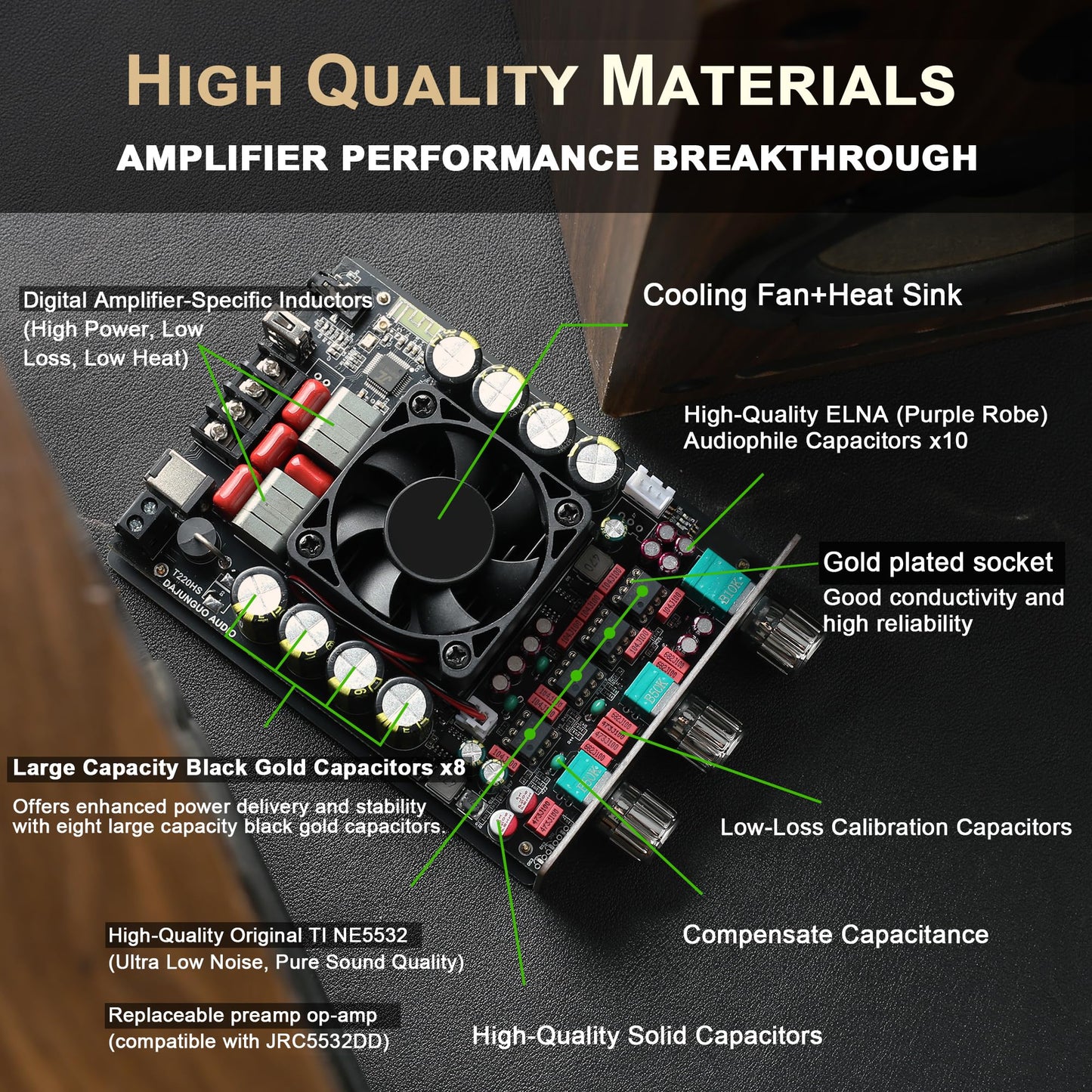 T220HS 220W+220W Power Amplifier Board with Subwoofer 2.0 Channel, 12V-36V Audio Power Amplifier Module with Treble and Bass Control
