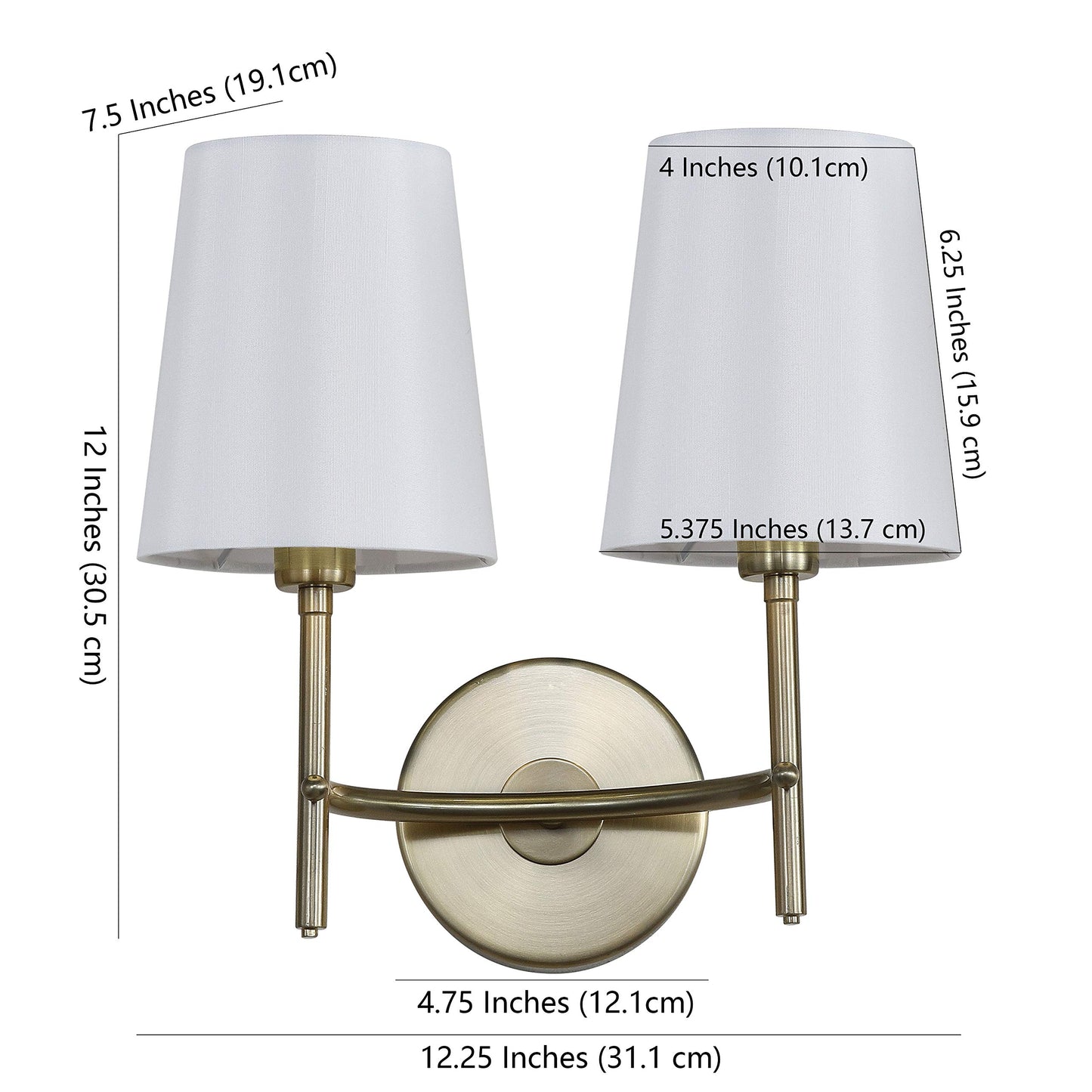 SAFAVIEH SCN4033B Barrett Brass Gold 2-Light Wall (LED Bulbs Included) Sconce, White