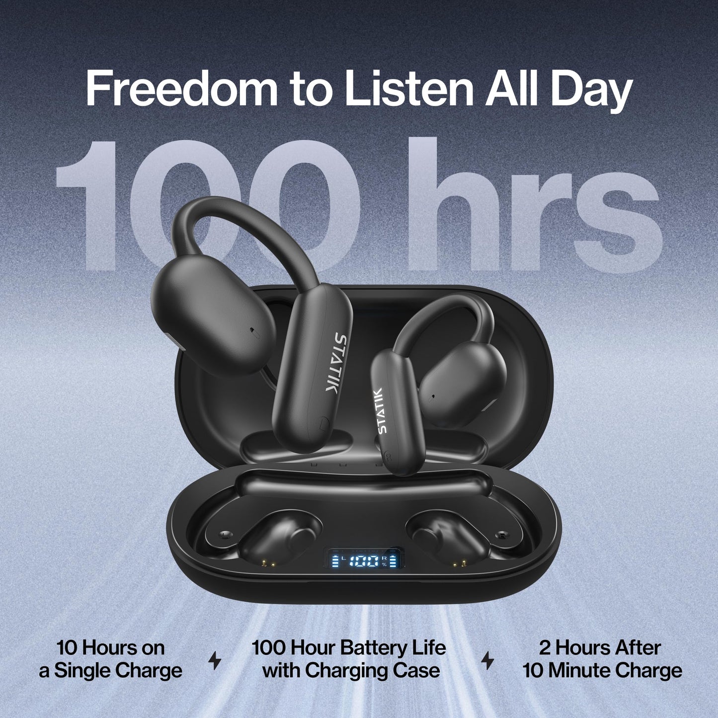 Statik Aktive Open Ear Bluetooth Earbuds - Wireless Earphones, Fast Charging & 10 Hours Long Lasting Battery, Comfortable Secure Fit, IPX5 Water…