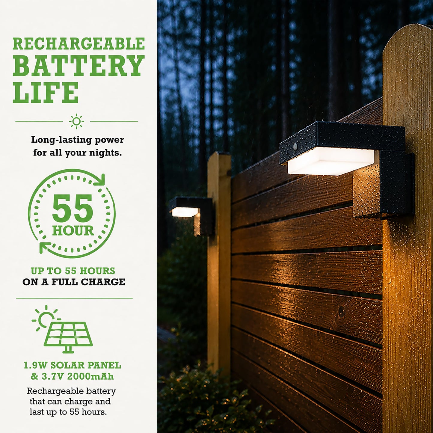 VerLuce - Square Solar Wall Lights - Solar Powered Wall Lamps - LED Lights - PIR Sensor & Two Lighting Modes - Rechargeable Battery Lasts Up to 55
