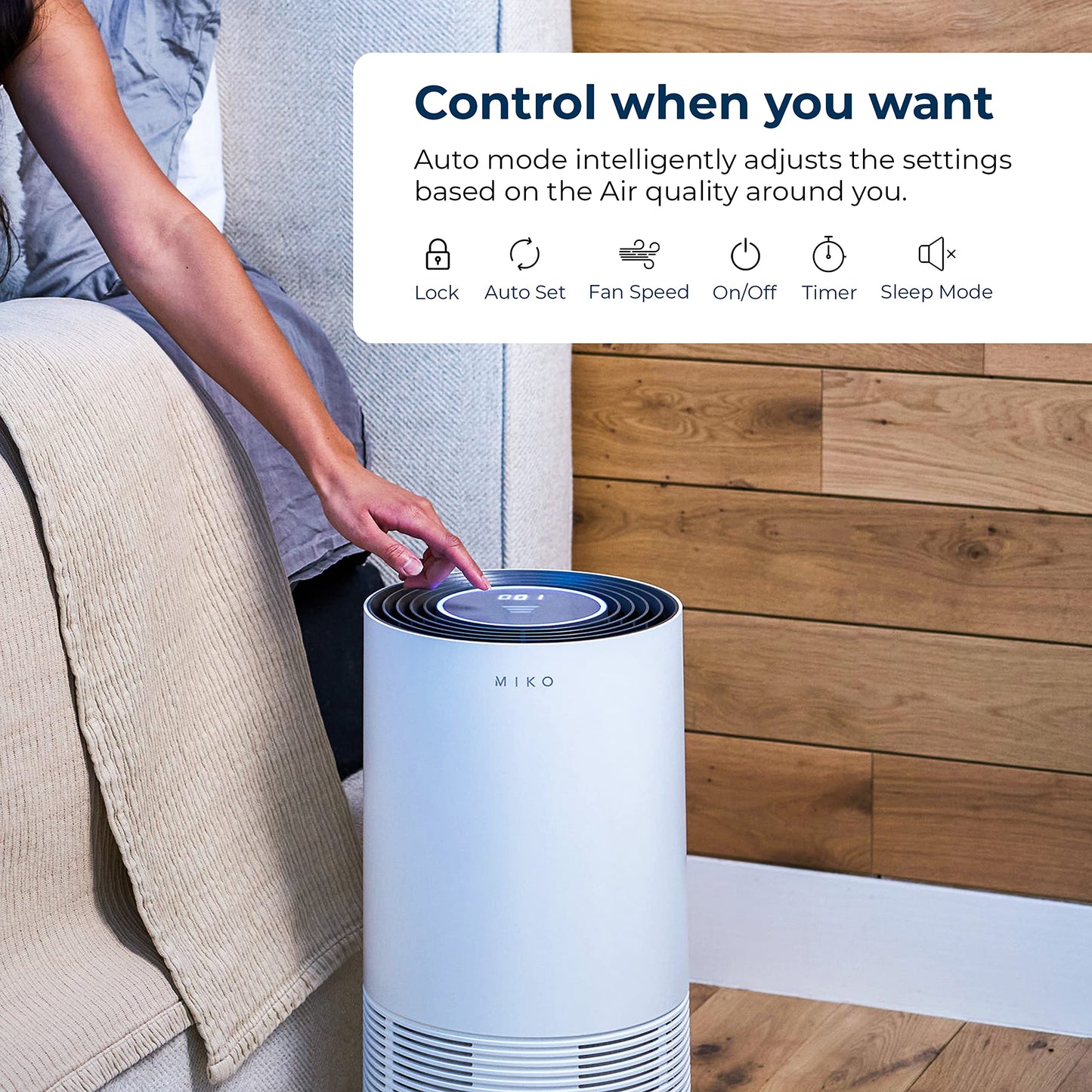 MIKO H13 True HEPA Air Purifier for Large Rooms