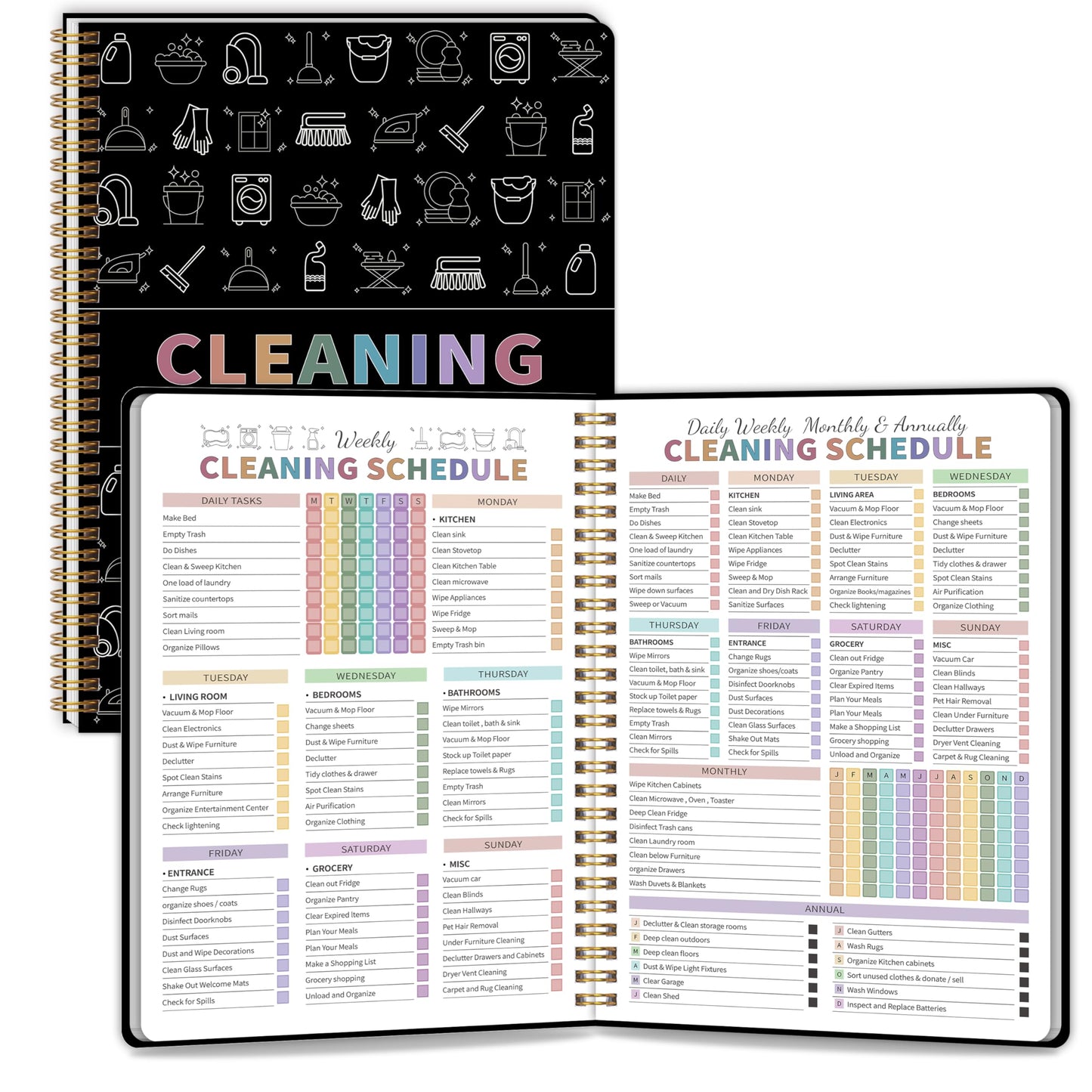 ADHD Cleaning Planner for Adults Women, Cleaning Schedule and Checklist Notebook, and Organizing, Daily Weekly Monthly Schedule Household Checklist
