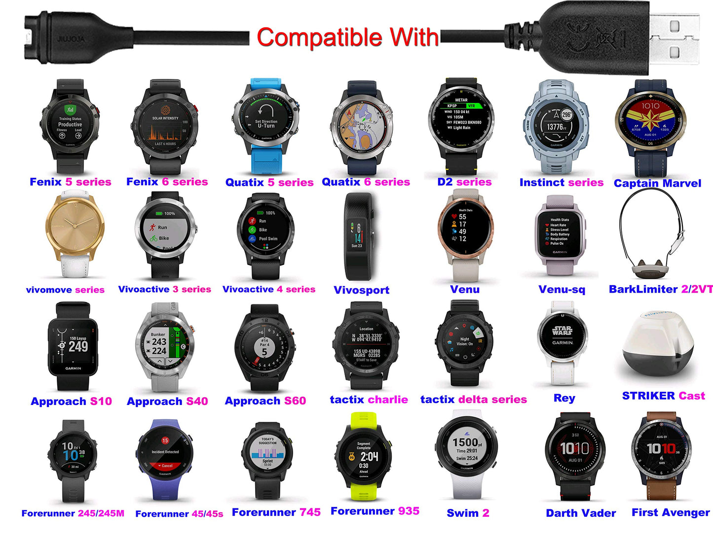 JIUJOJA Charger Cable Compatible with Garmin Watch - 3.93ft Length ?1Pack?