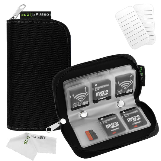 Eco-Fused Memory Card Case - Fits up to 22x SD, SDHC, Micro SD, Mini SD and 4X CF - Holder with 22 Slots