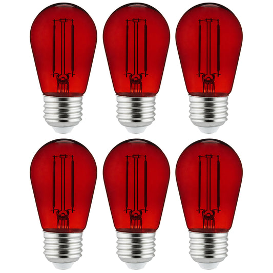 6-Pack of Sunlite LED Transparent Red Colored S14 Medium Base (E26) Bulb - Parties, Decorative, and Holiday 15,000 Hours Average Life