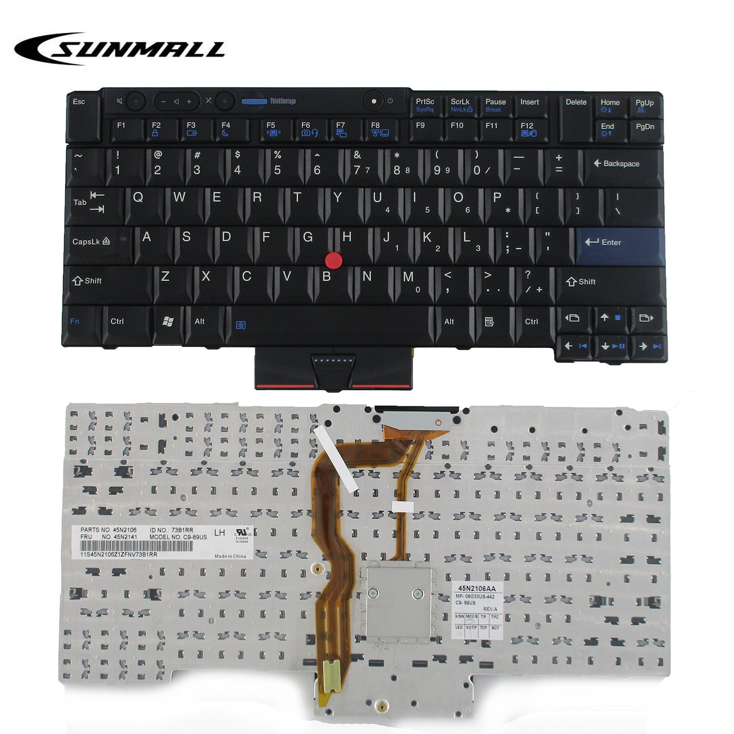 SUNMALL T410 Keyboard, New Laptop Keyboard with Pointer Compatible with Lenovo ThinkPad t410 t420 t510 t520 x220 t400 t420s US Layout Black