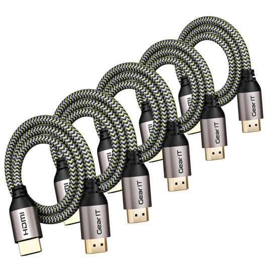 GEARit 4K HDMI Cable, (5-Pack / 1.5ft / 0.45m) High-Speed HDMI 2.0b, 4K 60hz, 3D, ARC, HDCP 2.2, HDR, 18Gbps - Nylon Braided Cord
