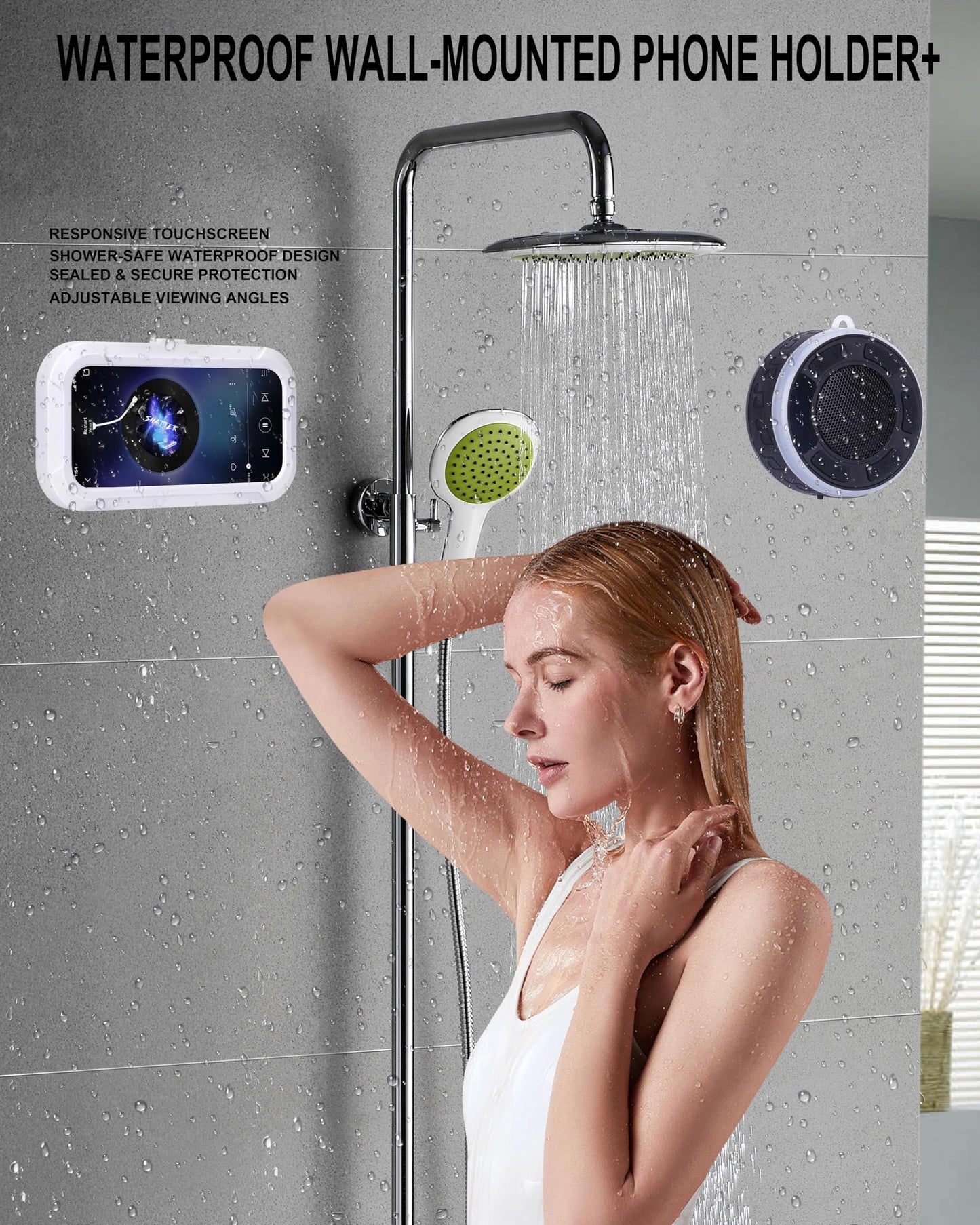 Seiyeje Shower Speaker Bluetooth Waterproof, Portable Wireless Bathroom Speaker with HD Sound & Deep Bass, IPX7 Waterproof Mini Speaker with Shower