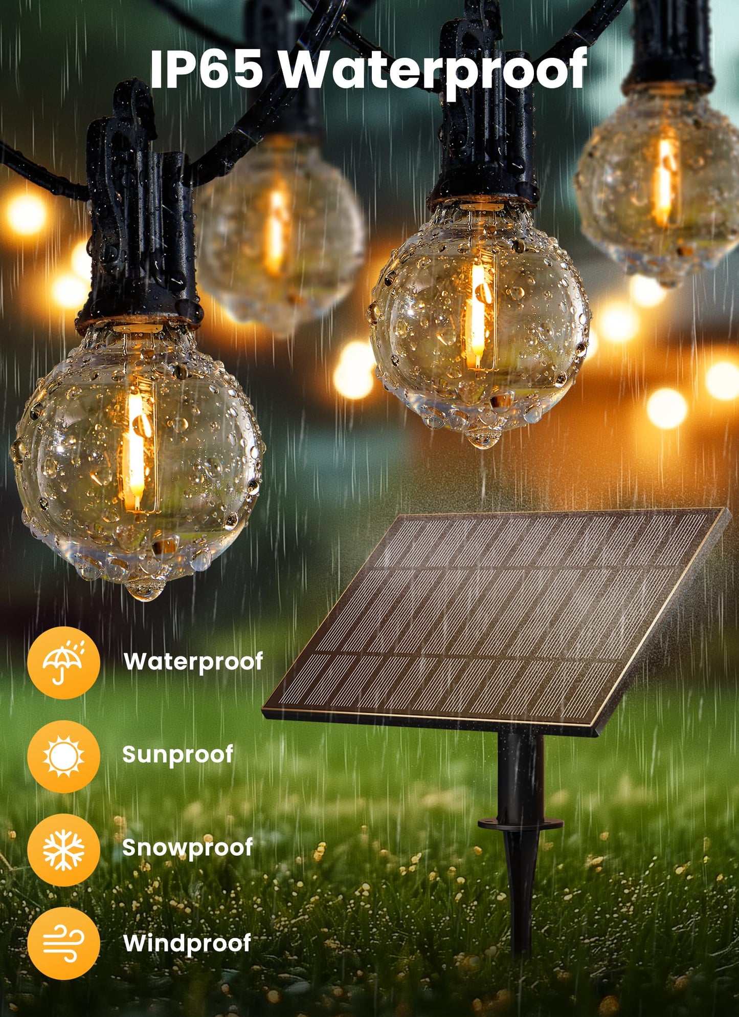 Brightown 108FT 52LED Solar String Lights Outdoor with Remote & USB Port, Shatterproof Bulbs, Dimmable & Timable, 3 Modes, Patio Lights Solar Powered