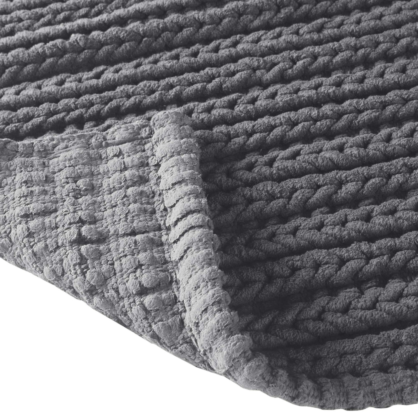 Madison Park Lasso 100% Cotton Chenille Chain Woven Stitch Bathroom Rug - Non Slip - Absorbent, Quick Dry Bath Mat, 20x30, Charcoal