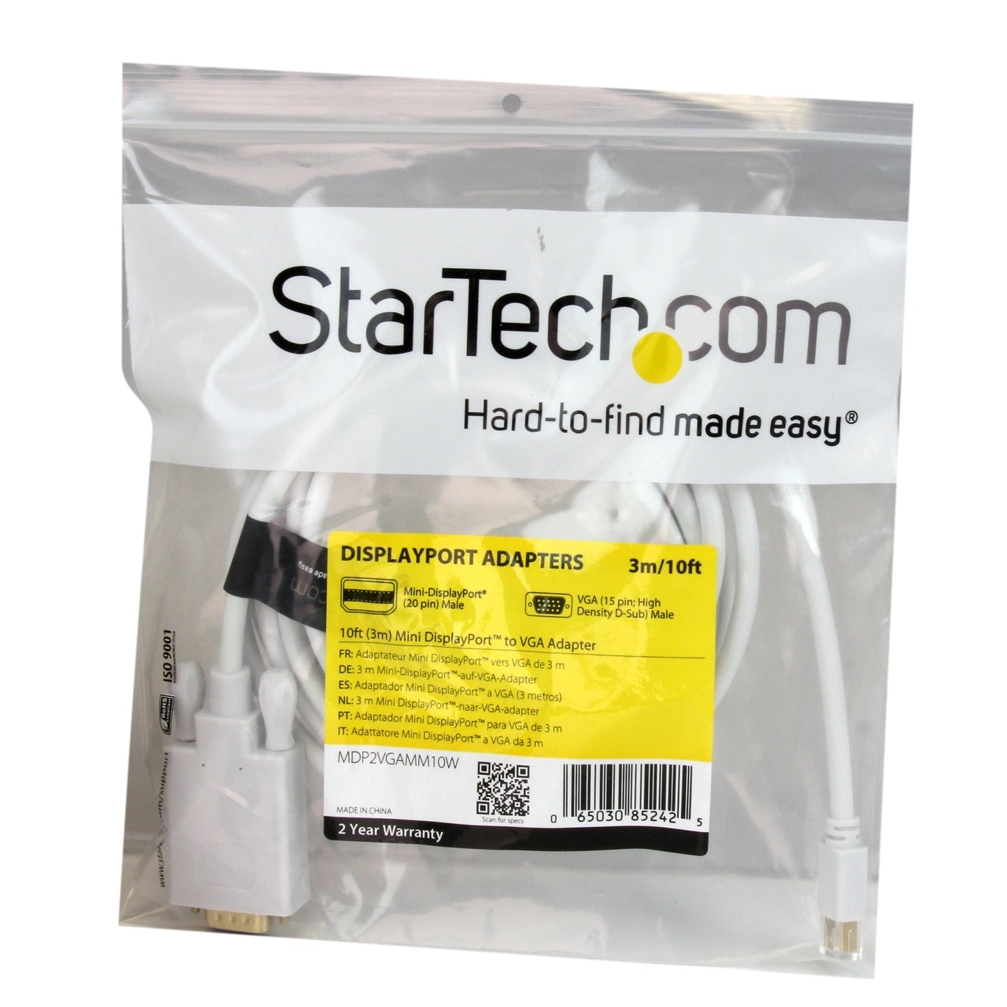 StarTech.com 10 ft Mini DisplayPort to VGA Adapter Cable - mDP to VGA Video Converter - Mini DP to VGA Cable for Mac/PC 1920x1200 - White