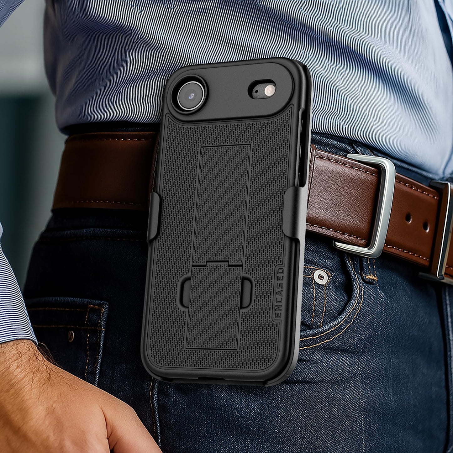 Encased DuraClip Designed for iPhone Air Case with Belt Clip Phone Holster and Kickstand (Matte Black)