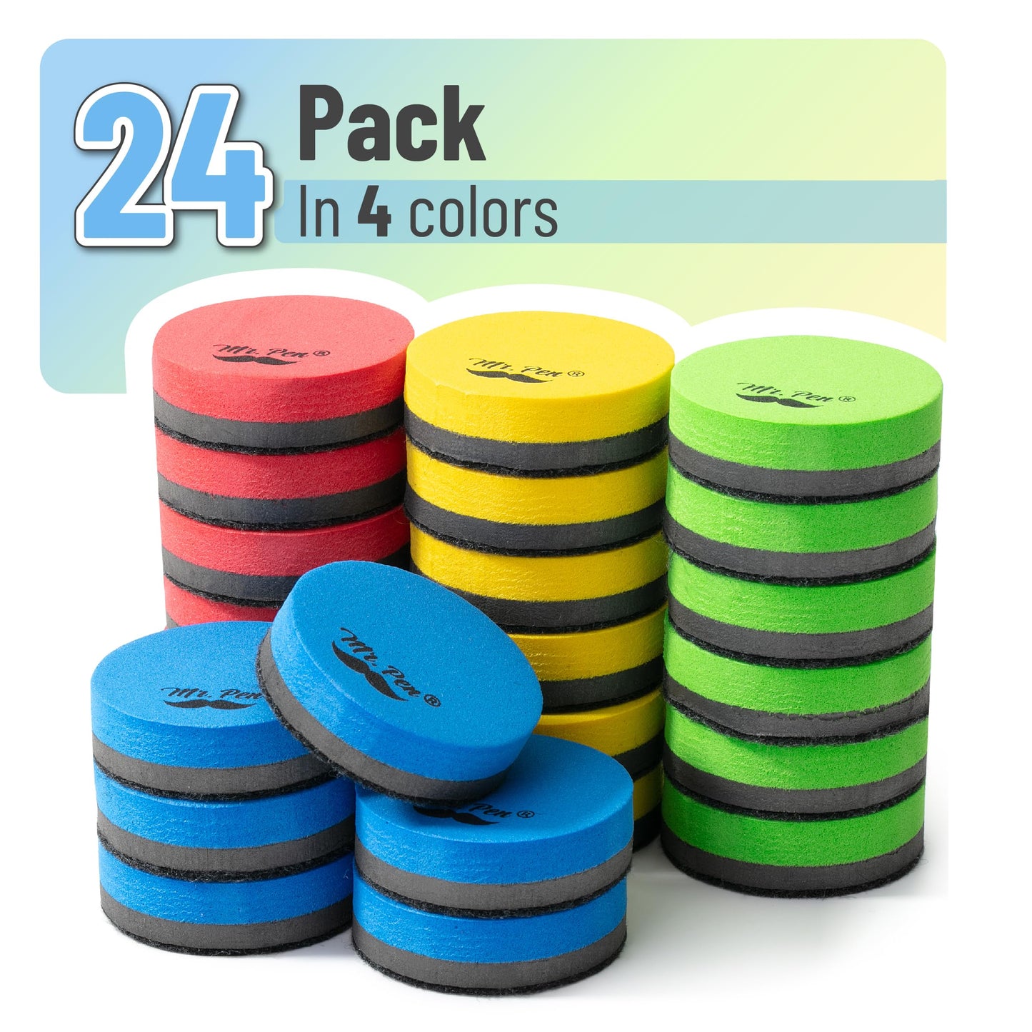 Mr. Pen- Round Magnetic Dry Erase Erasers, 24 Pack