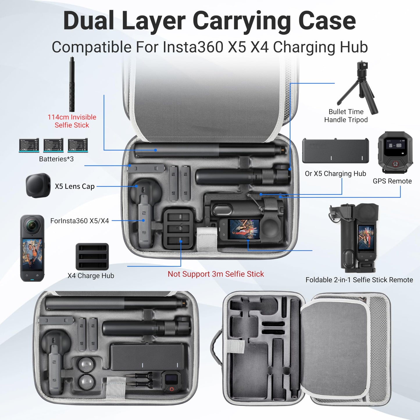 STARTRC VCR Carrying Case for Insta360 X5 Storage Protective Travel Bag for Insta 360 X5 X4 Basic Bundle Battery Fast Charge Accessories Bullet Time