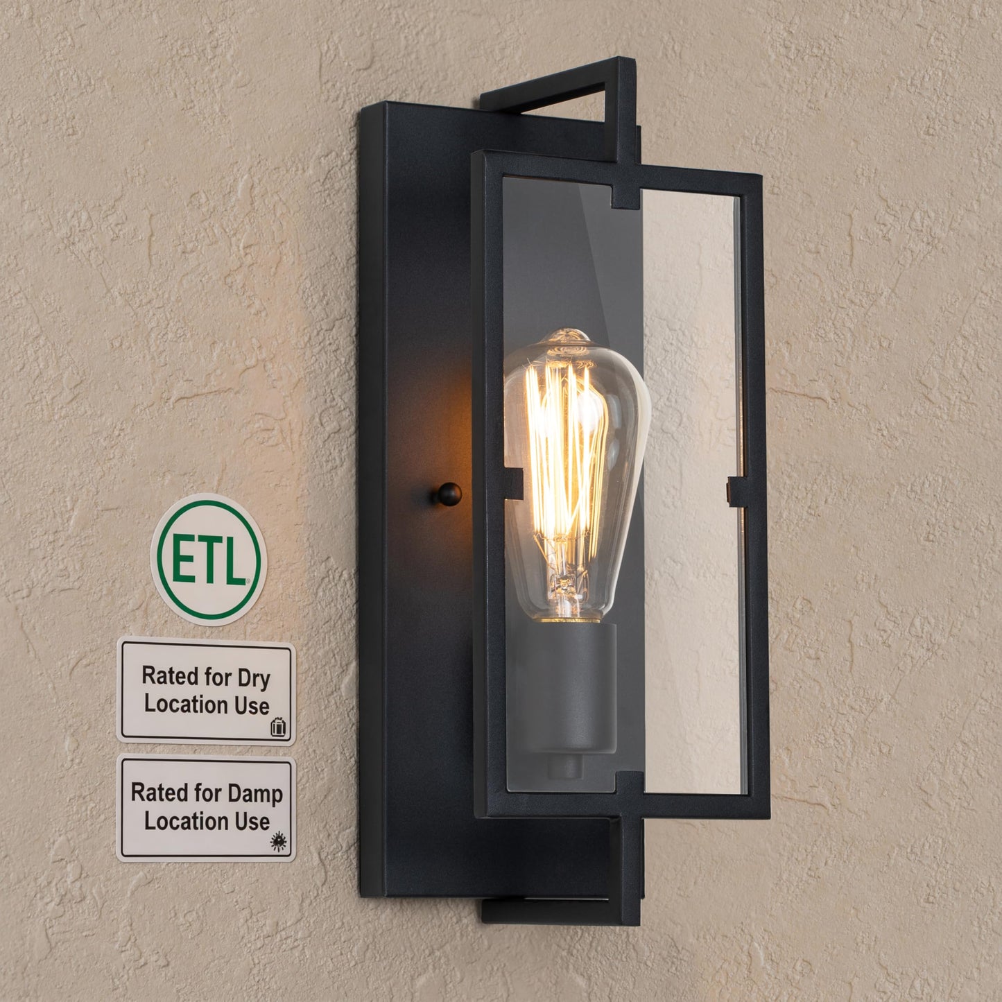 Laplusbelle Black Wall Sconce, 13 in. Indoor Wall Lamp with Tempered Glass, E26 Base for DIY Lighting Fixture, ETL Bathroom Vanity Light Wall Mounted