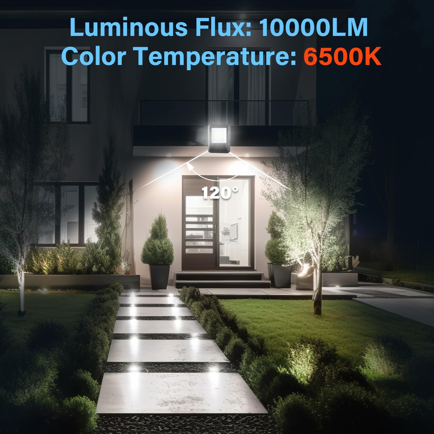 Simple Deluxe 2 Pack LED Flood Lights Outdoor, 100W 10000LM Super Bright Outside Work Light with Plug, IP65 Waterproof, 6500K Floodlight for Garage