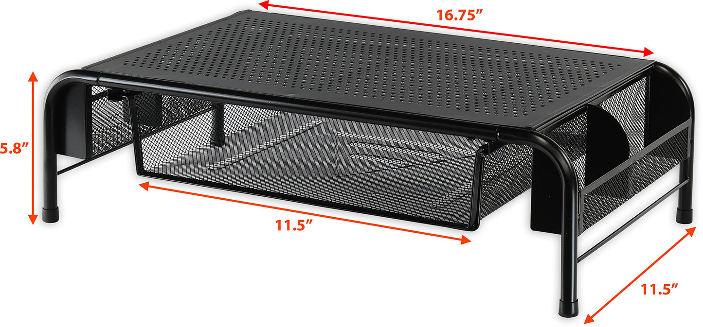Simple Houseware Metal Desk Monitor Stand Riser with Organizer Drawer, Black, 2 Packs