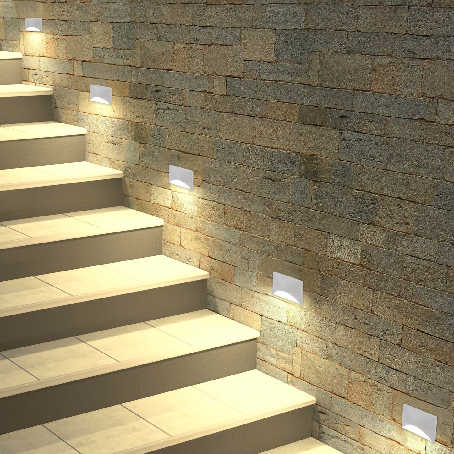 Maxxima Horizontal Curved LED Step Light, Indoor/Outdoor Stair Light, 5 CCT Color Selectable 2700K, 3000K, 3500K, 4000K, 5000K, 85 Lumens, White