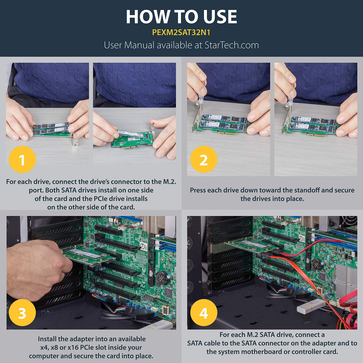 StarTech 3-Port M.2 Adapter, 1x NVMe and 2x SATA III, LEDs (PEXM2SAT32N1)