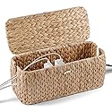 BLUEWEST Cable Management Box, Water Hyacinth Organizer Box, Durable Rattan Cable Organizer with Dual Open Slots for Desk, TV, or Office Cords, Stores