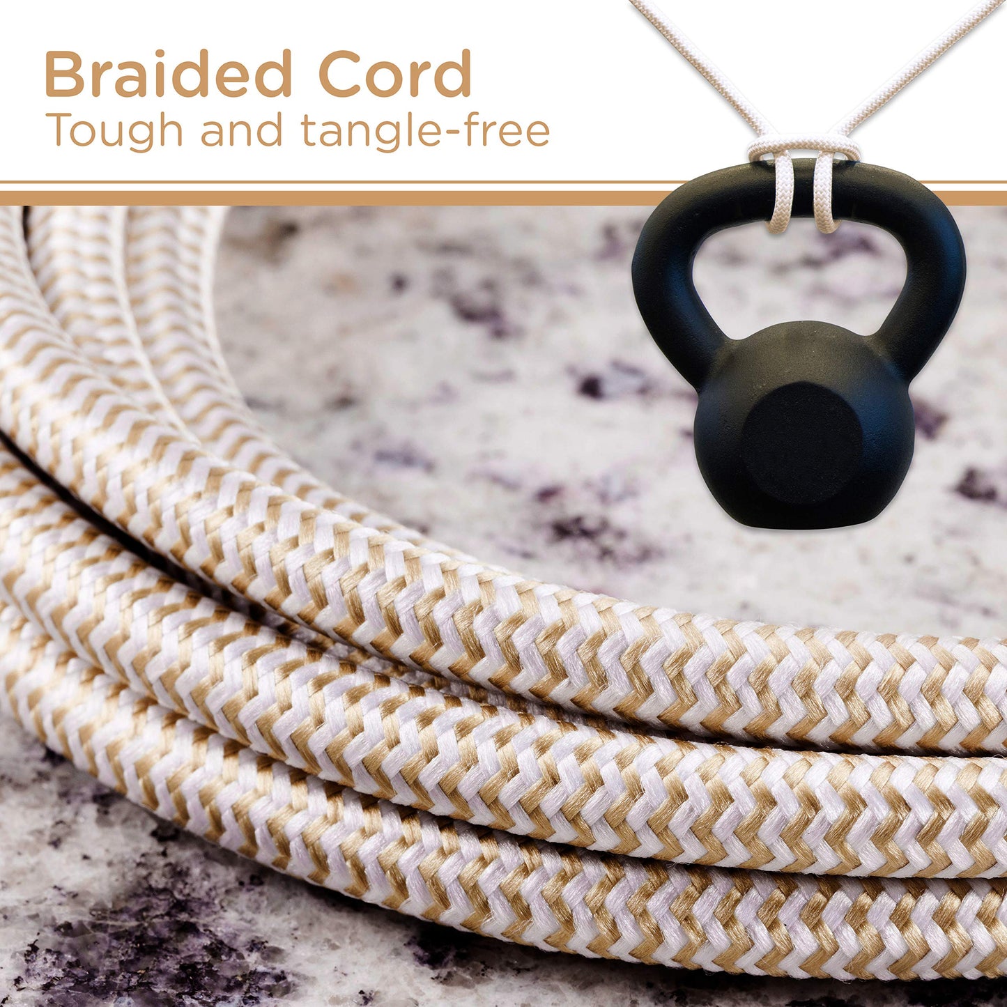 Cordinate Designer 2-Outlet Power Strip with 2 USB Ports, 10 Ft Braided Extension Cord, 2.4A Fast Charge, Surge Protection, Low-Profile Flat Plug, UL