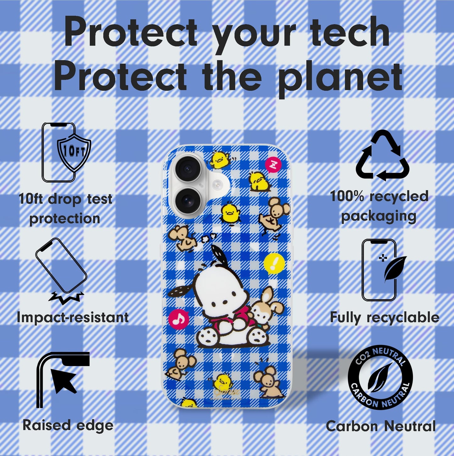 Sonix x Sanrio Case for iPhone 17 | Compatible with MagSafe | 10ft Drop Tested | Pochacco Gingham
