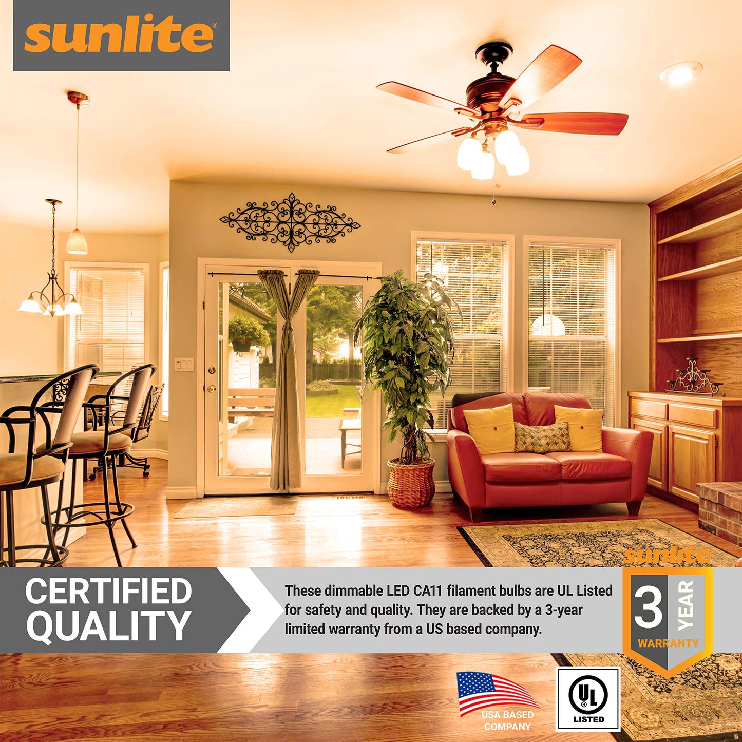 Sunlite LED Filament CA11 Flame Tip Chandelier Light Bulb, 4 Watts (40W Equivalent), Medium E26 Base, Clear Glass, Dimmable, 2700K Soft White, 6 Pack