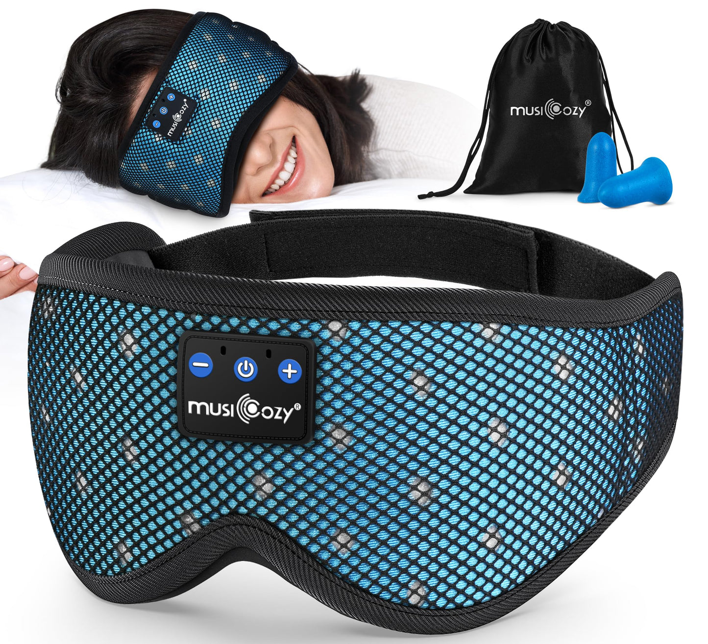 MUSICOZY Bluetooth Sleep Headphones for Side Sleepers, Wireless Headphones with Ultra-Thin Speakers in Comfortable Eye Headphone for Sleeping…