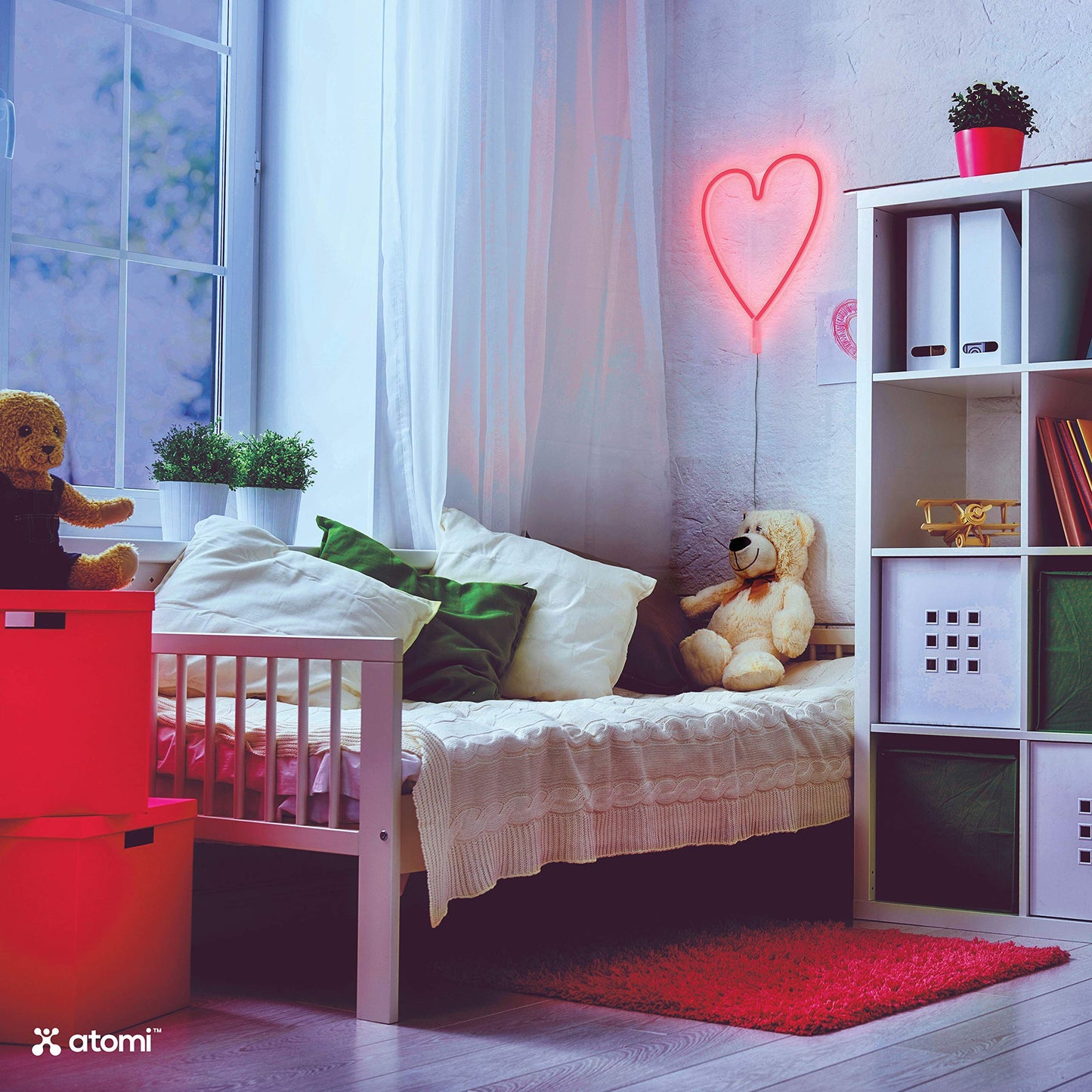 Atomi Smart Neon LED Light I Decorative Wall Art for Bedrooms, Bars & DIY Designs I USB Powered, 10 ft Cord - Red Heart