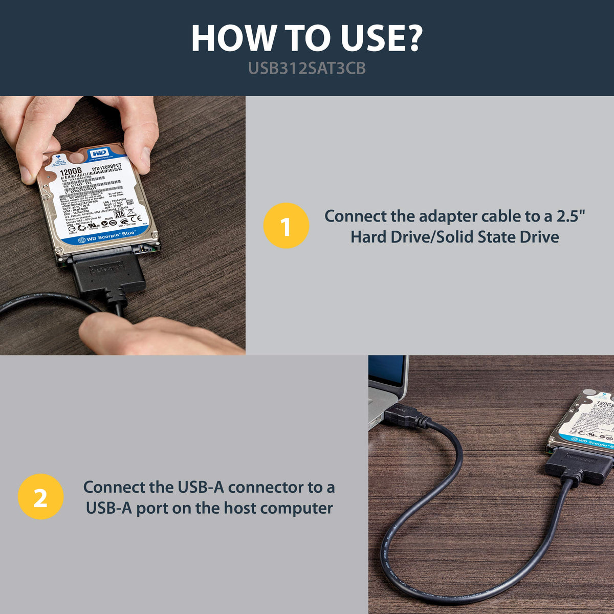 StarTech SATA to USB Adapter, USB 10Gbps, 2.5in SATA III (USB312SAT3CB)