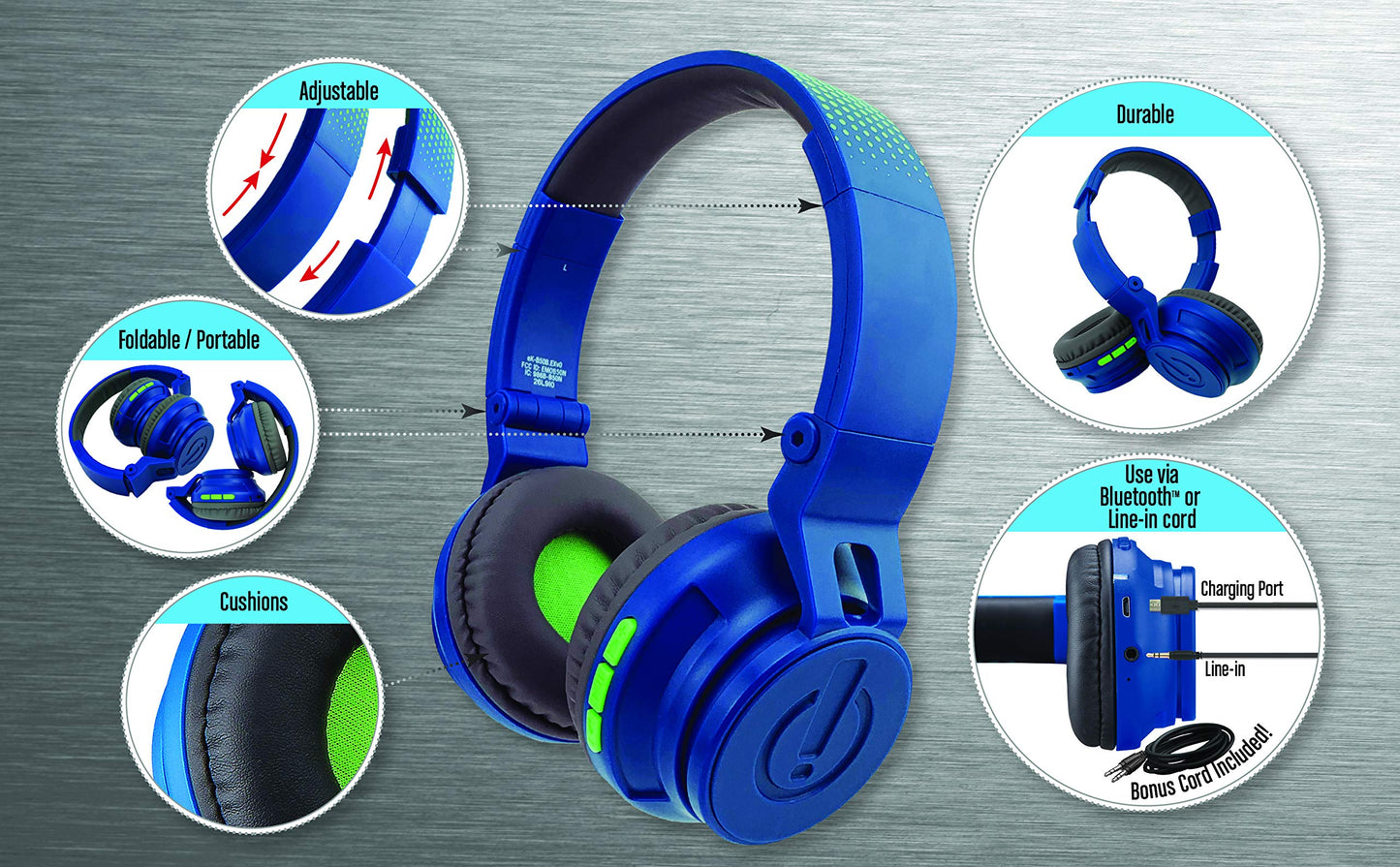 eKids Wireless Bluetooth Kids Headphones with Microphone, Portable Volume Reduced to Protect Hearing Rechargeable Battery, Adjustable Kids Headband…
