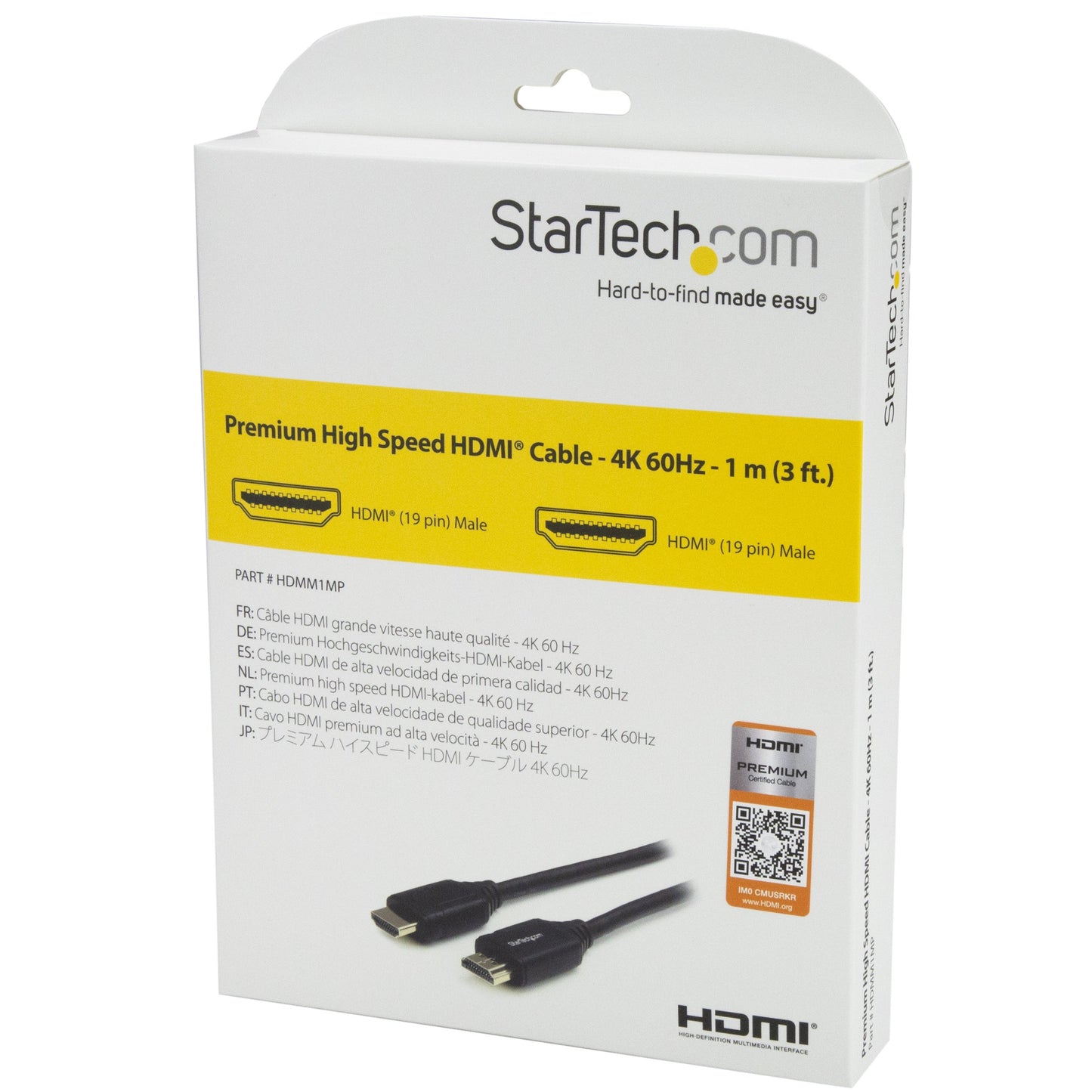 StarTech.com 3ft (1m) Premium Certified HDMI 2.0 Cable with Ethernet - High Speed Ultra HD 4K 60Hz HDMI Cable HDR10 - HDMI Cord (Male/Male Connectors)