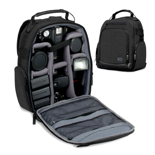USA Gear Portable Camera Backpack for DSLR with Customizable Accessory Dividers, Weather Resistant Bottom and Comfortable Back Support - Compatible