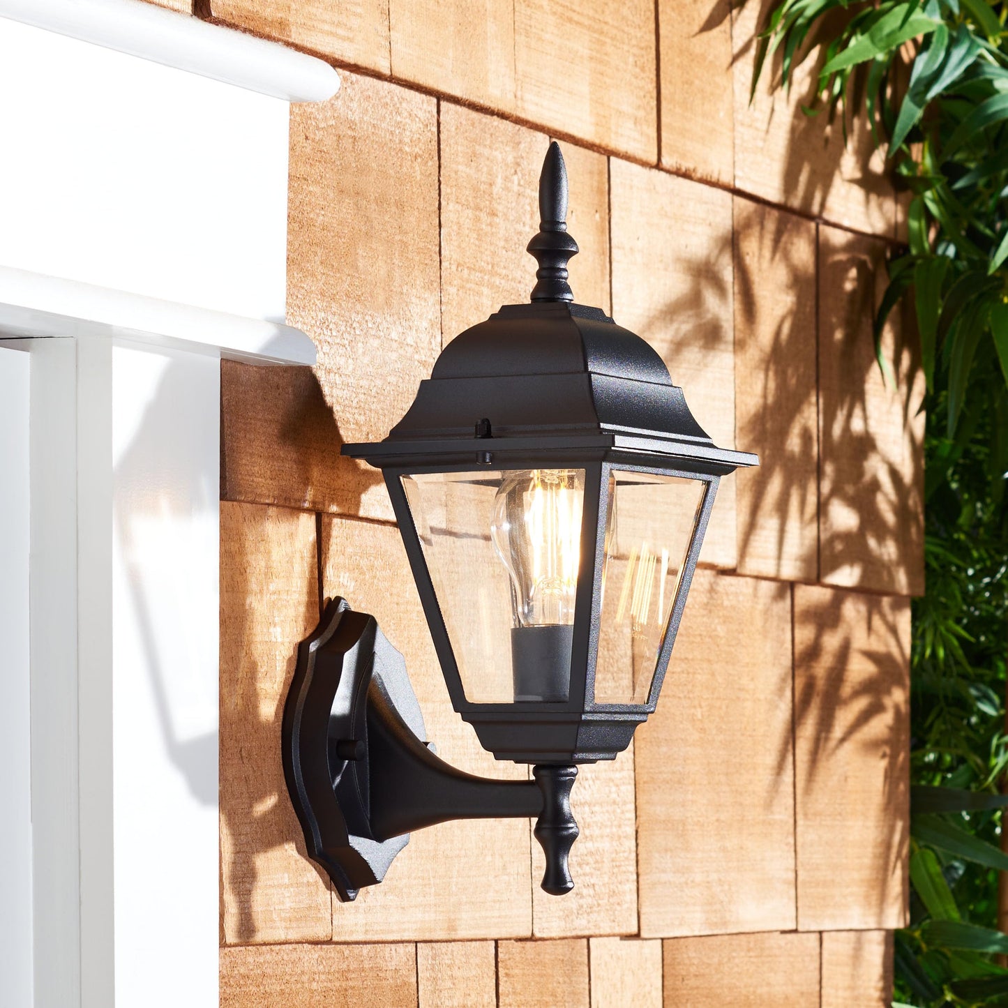 SAFAVIEH Lighting Collection Rhion Black Outdoor Wall Sconce Set of 2 Light Fixture (LED Bulbs Included)