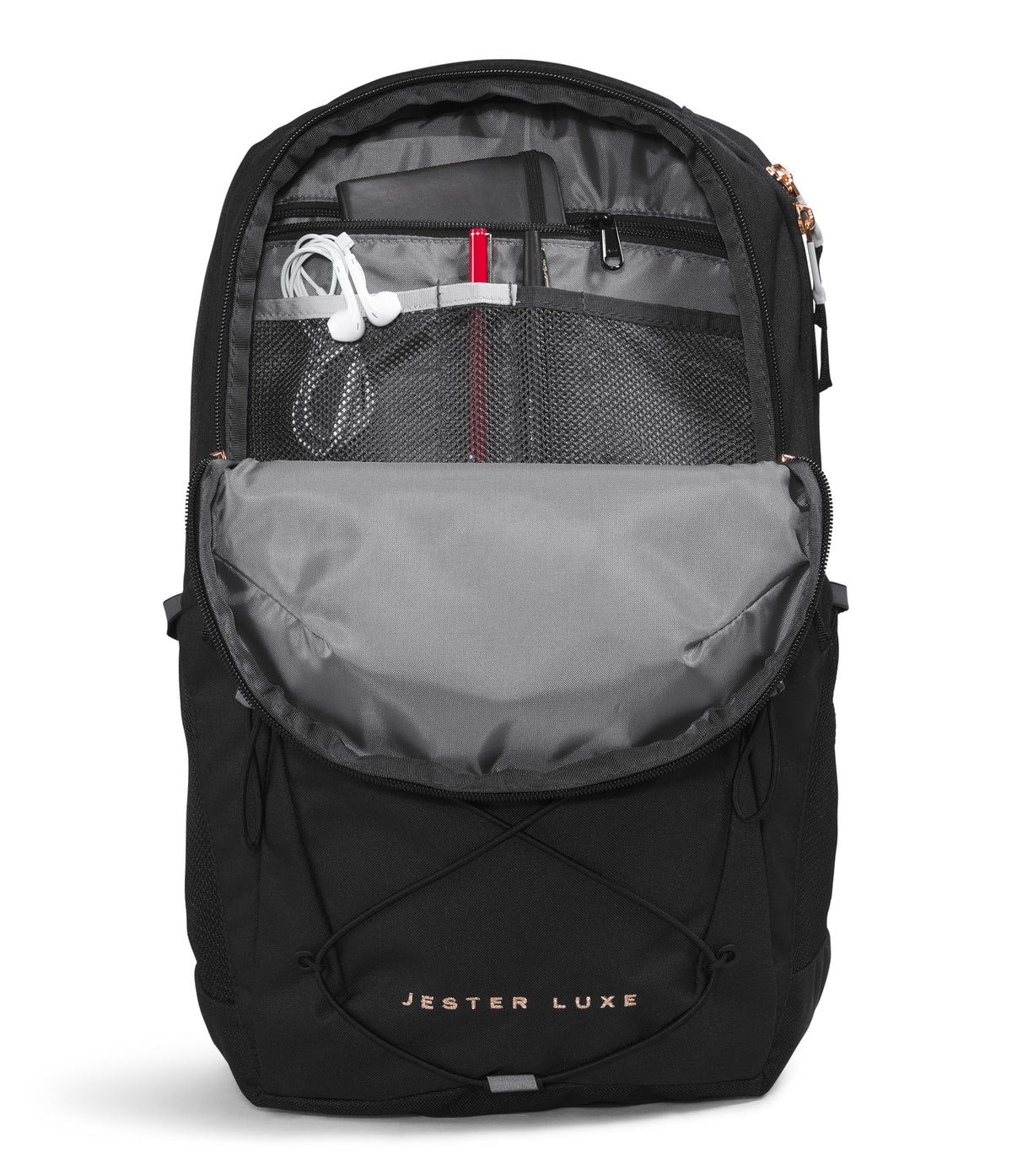 The North Face Women's Jester Luxe Everyday Laptop Backpack, TNF Black/Burnt Coral Metallic, One Size