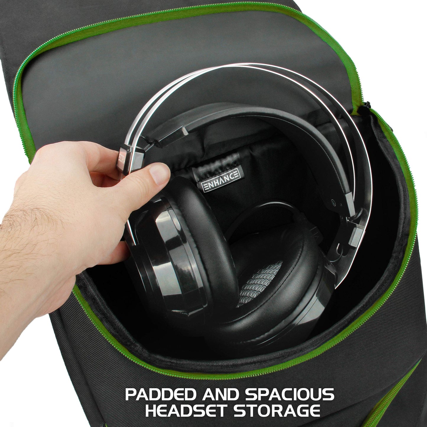 ENHANCE Xbox Backpack - Xbox Carrying Case Compatible with Series S, One X, One S - Storage Compartments for Controllers, Gaming Headset, Games & More