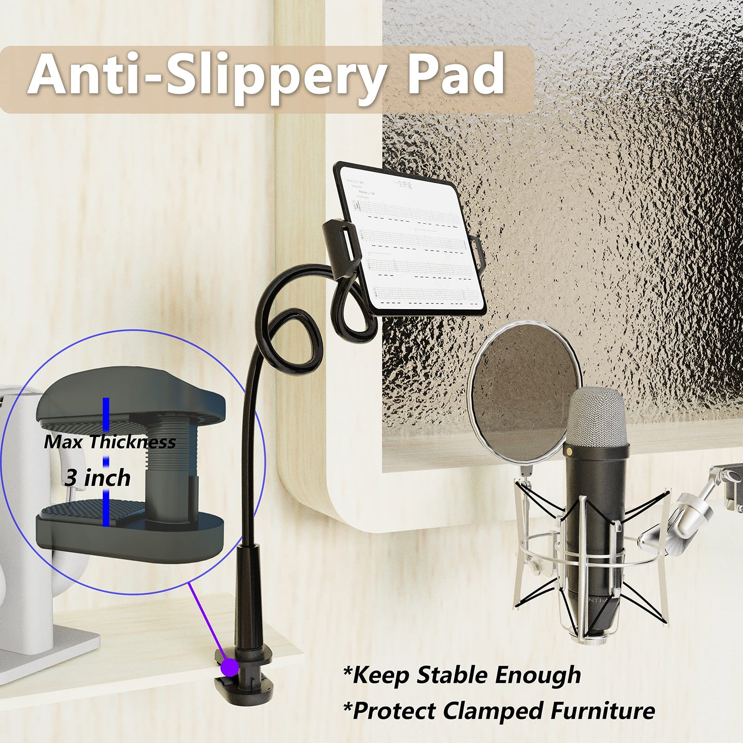 Tablet Stand Holder, Mount Holder Clip with Grip Flexible Long Arm Gooseneck Compatible with ipad iPhone/Nintendo Switch/Samsung Galaxy Tabs/Amazon