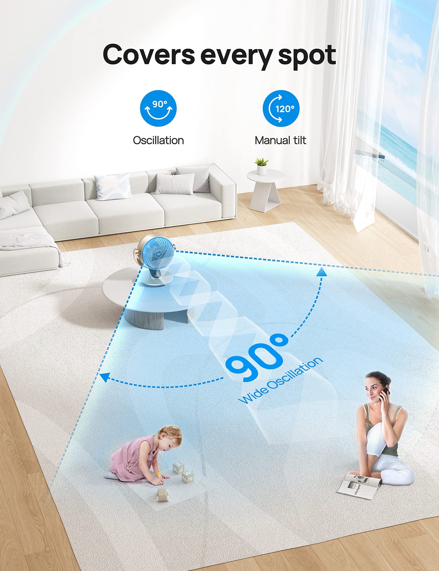 DREO Smart Desk Fan for Bedroom, 13" H Whole Room Air Circulator Fan, 120° Vertical Manual +90° Oscillating Fan with Voice/Google/Alexa, 70 ft, 4