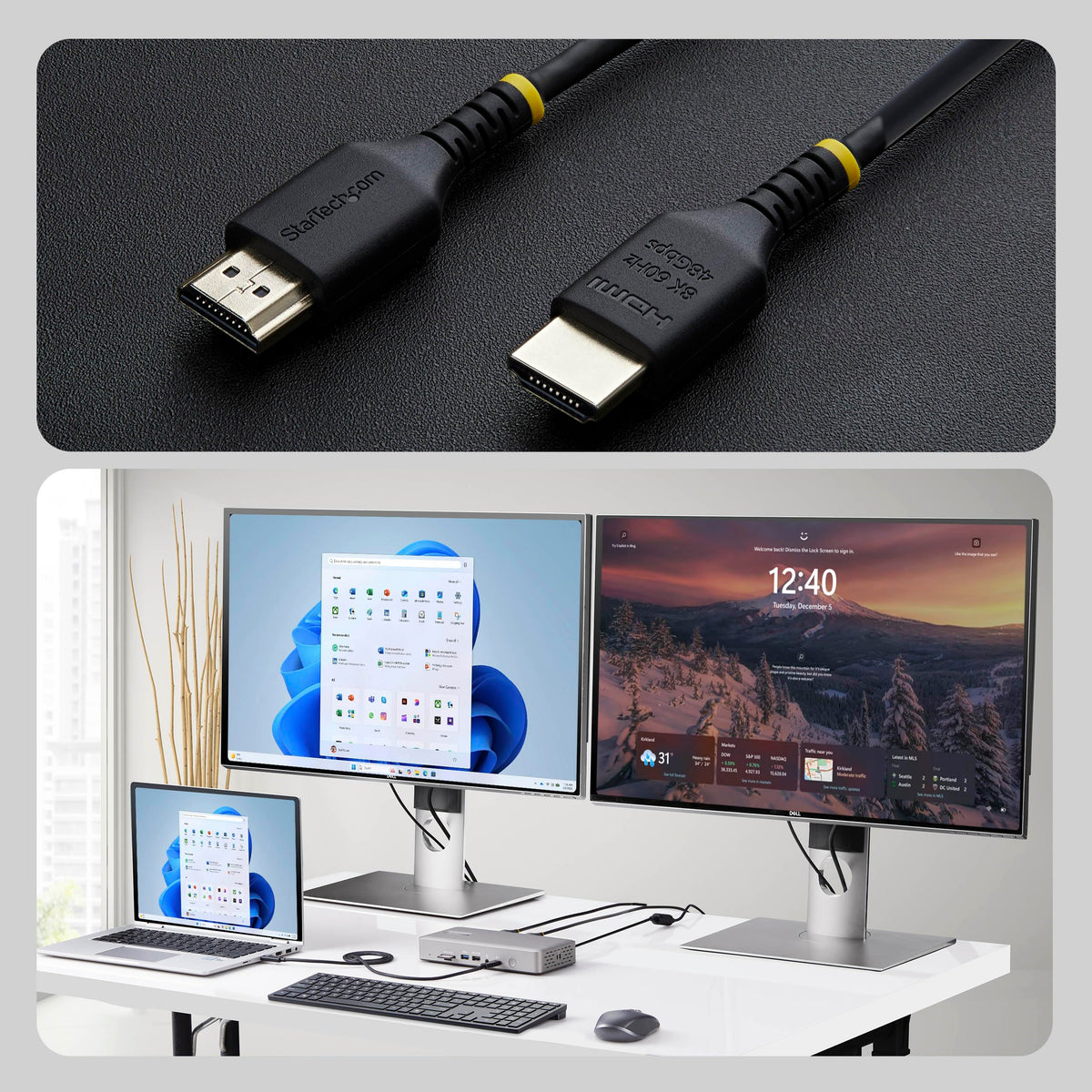 StarTech 1.6ft Slim Ultra High Speed HDMI Cable, 8K 60Hz, HDR10+, 48Gbps
