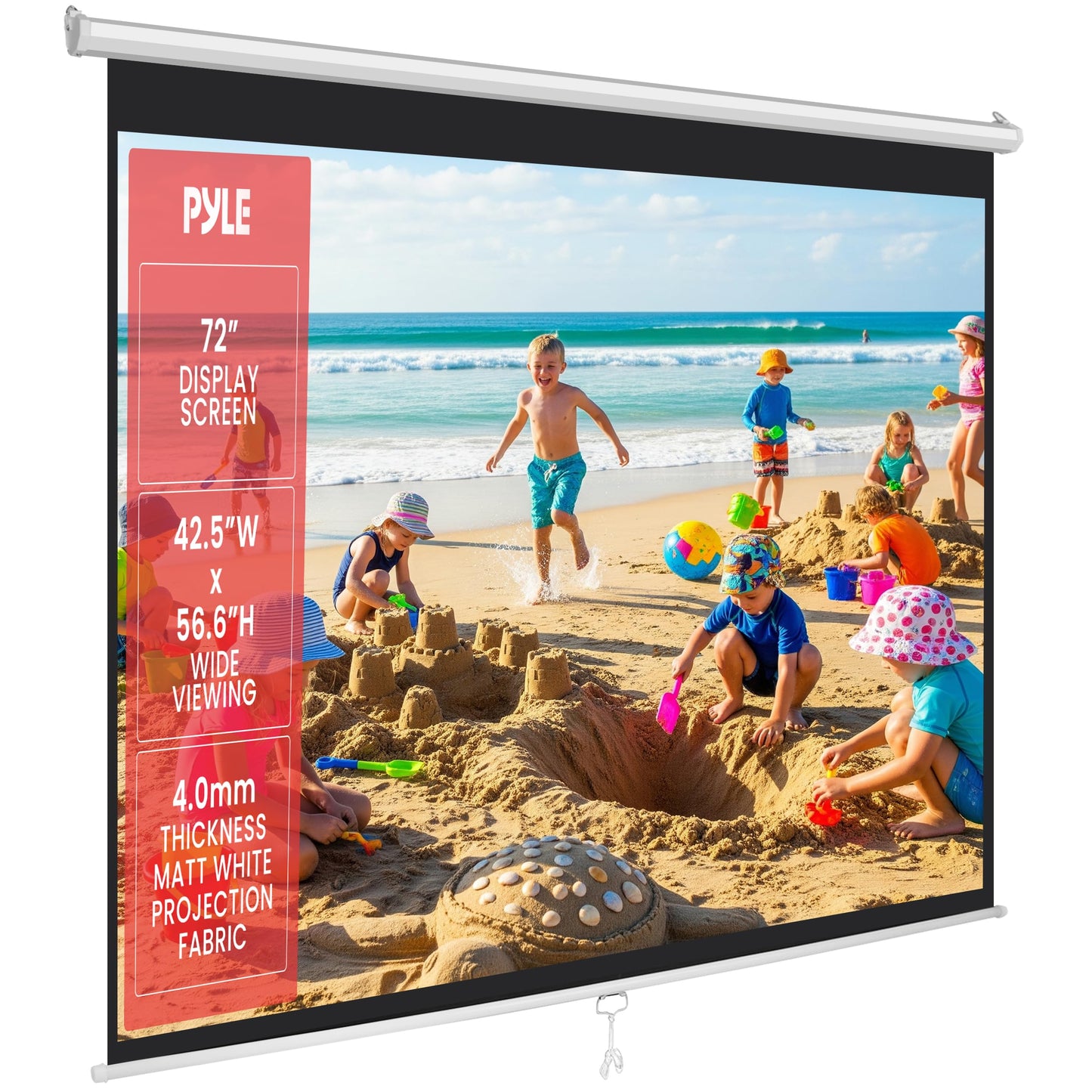Pyle 72-Inch Manual Pull Down Projector Screen, Matte White Projection Surface, Ceiling or Wall Mount Screen Projector with Auto-Lock & Black Border