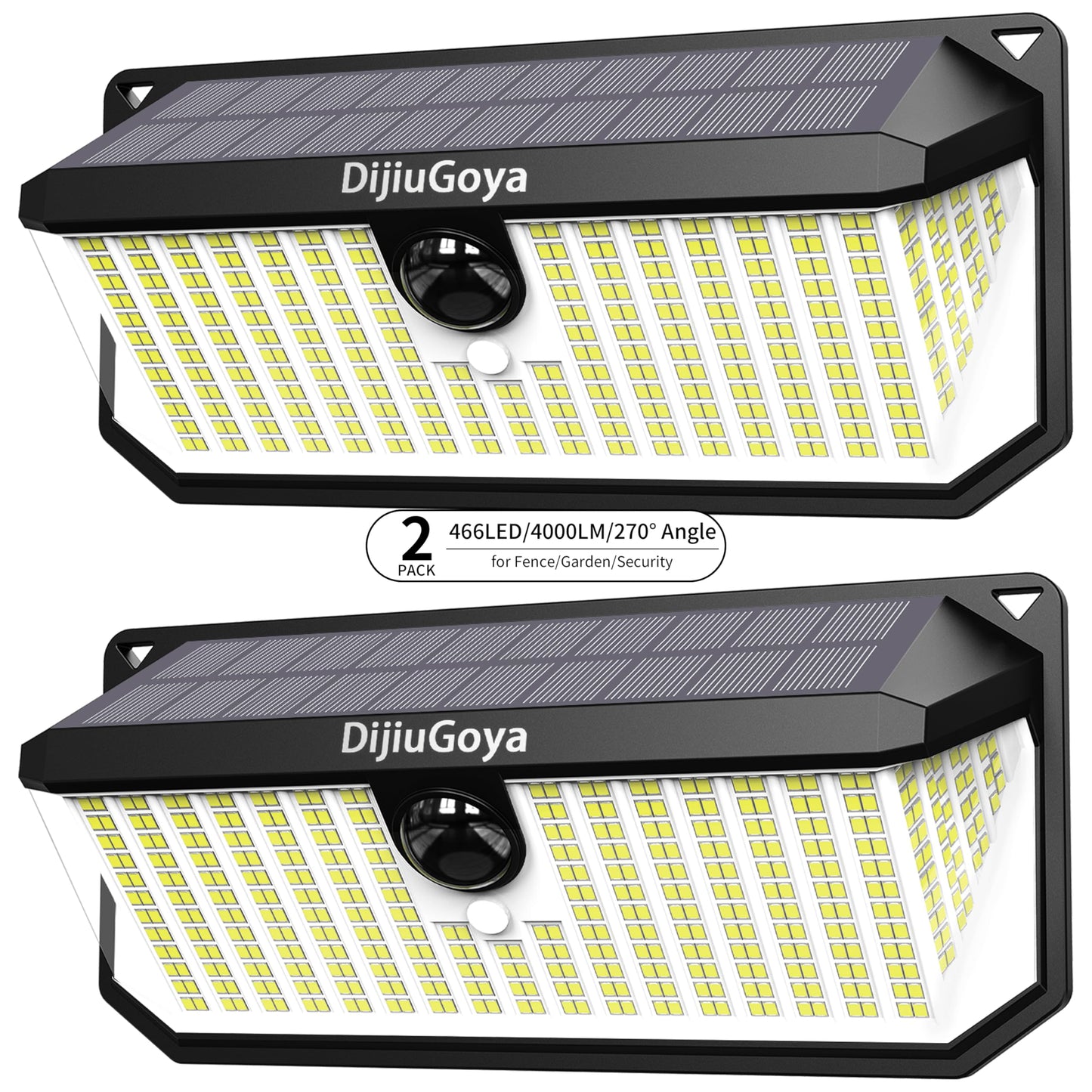 DijiuGoya Solar Security Lights Outdoor, 466 LED 4000Lm Ultra Bright, 270° Wide Motion Sensor, IP68 Waterproof, 3 Modes Dusk-to-Dawn Solar Flood Light
