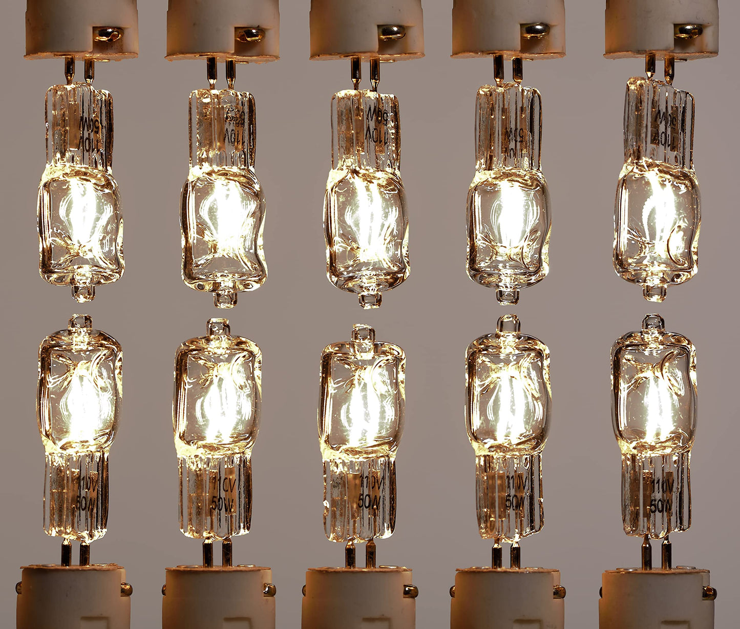 TVaromatics 50W 110V JCD T4 Clear Halogen G5.3 Bipin C2V Filament Pack of 10 Bulbs for Aroma Lamps Oil Warmers