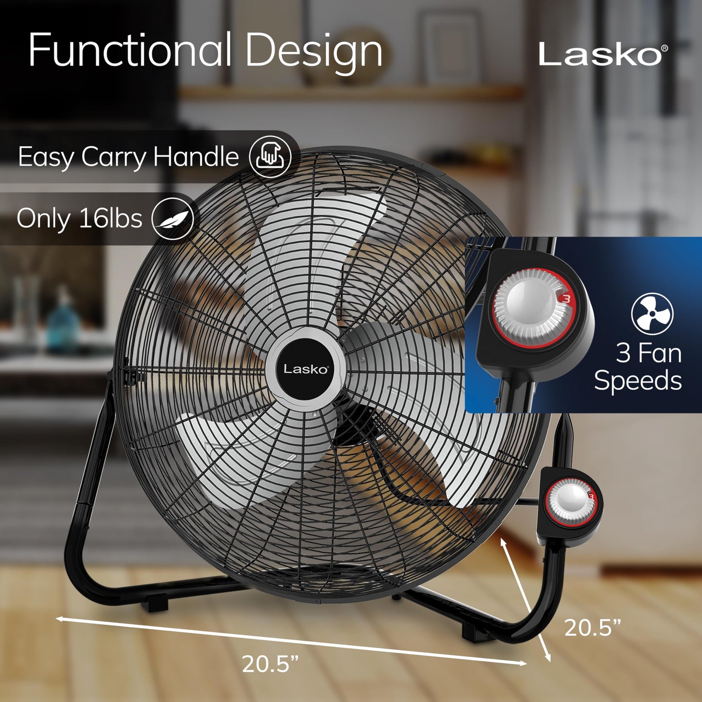 Lasko High Velocity Wall Mount and Floor Fan - 20" - 2264QM - Black