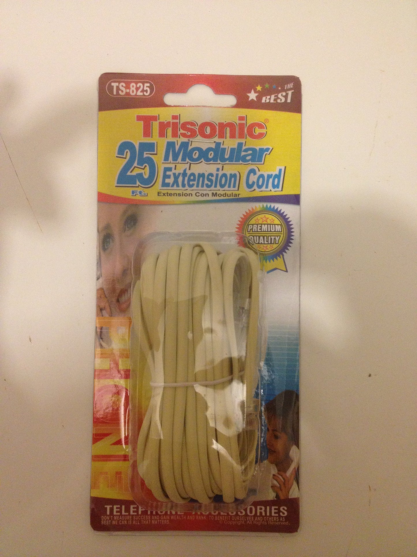 Trisonic 25 feet Telephone Phone Extension Cord Cable Line Wire (25 Feet, Ivory) TS-825