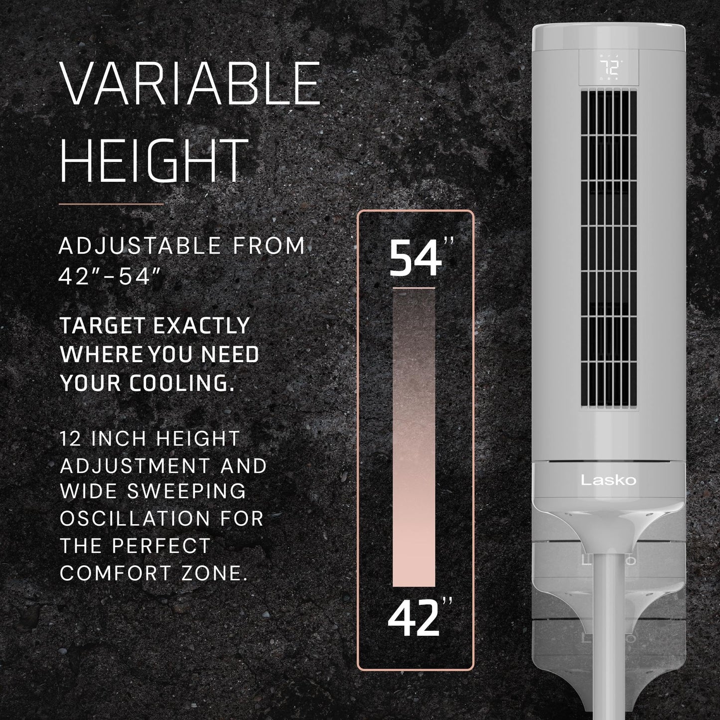 Lasko Elevation DC Tower Fan with Remote - 42" to 54" - EST115 - Gray
