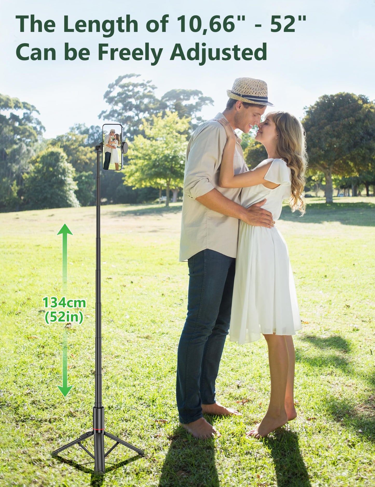 52" Selfie Stick Tripod, Aluminum All-in-1 Extendable Cell Phone Tripod Stand with Remote, 360° Rotate Lightweight & Portable Travel Tripod for Cell